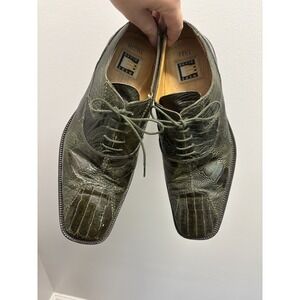 David Eden Exotic Genuine Crocodile Ostrich Square Toe Green Dress Shoes Size 10